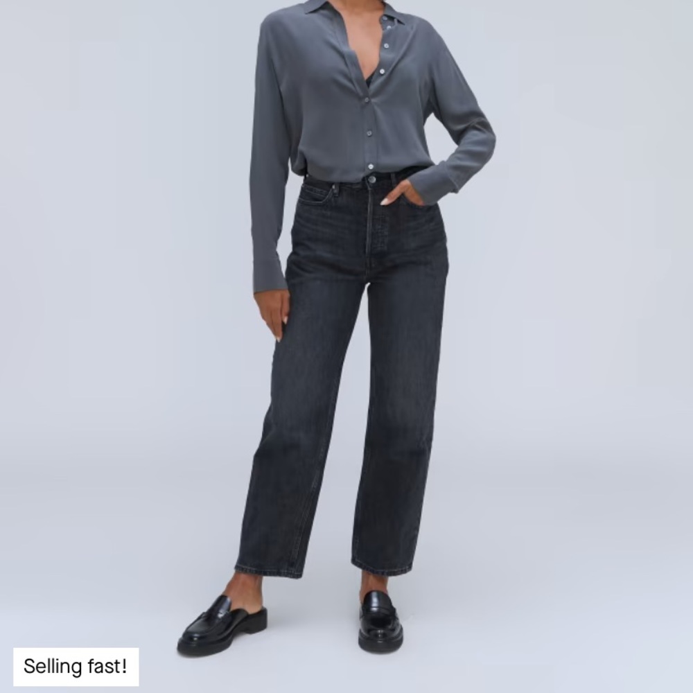 Everlane Rigid Way-High Jean in Worn-In Black, sz 28L, 29.5” inseam